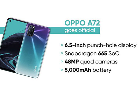 oppo a72亮相:采用挖孔屏设计,搭载5000mah电池