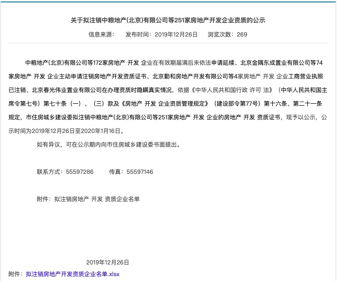 H股中国海外宏洋北京控股公司因到期未核定 主管部门拟注销