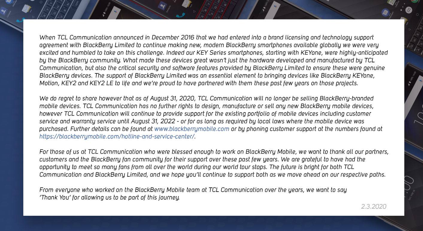 TCL 8月起停售 黑莓手机恐将彻底告别历史舞台