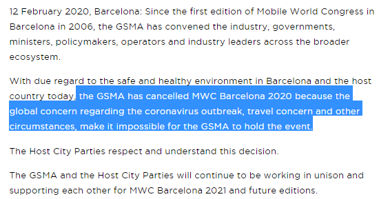 GSM协会官宣：取消2020年世界移动通信大会