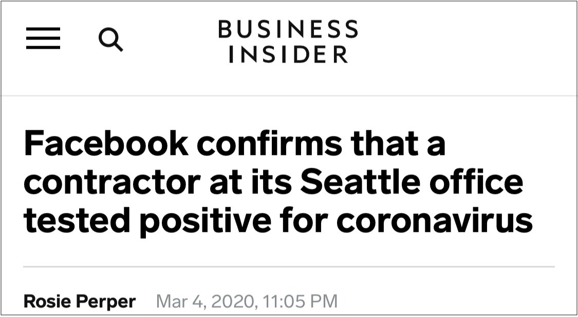 继亚马逊后，脸书首次确认1名员工感染新冠肺炎