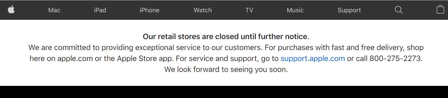 苹果部分国家零售店恐难3月27日恢复 官方无限期推迟