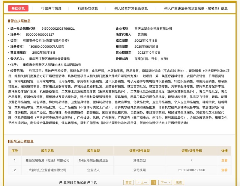龙湖重庆公司涉无证建设遭重庆城管局处以罚款约61万并责令限期拆除