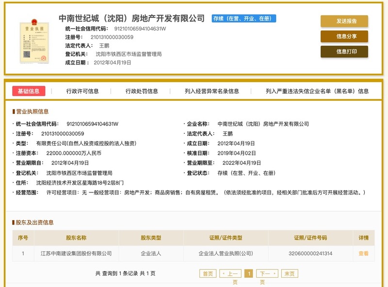 中南建设旗下中南世纪城（沈阳）房地产公司5次列为被执行人执行标的共422374元
