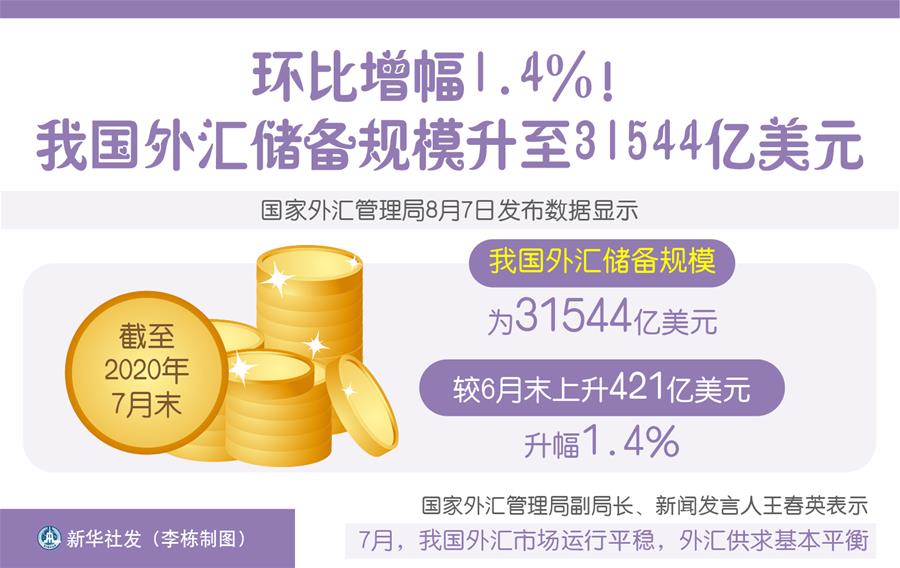 环比增幅1.4%！中国外汇储备规模升至31544亿美元
