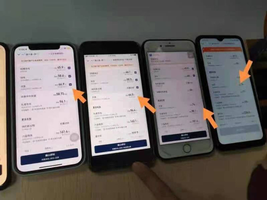 滴滴被曝大数据杀熟 同样行程6台手机6个价格