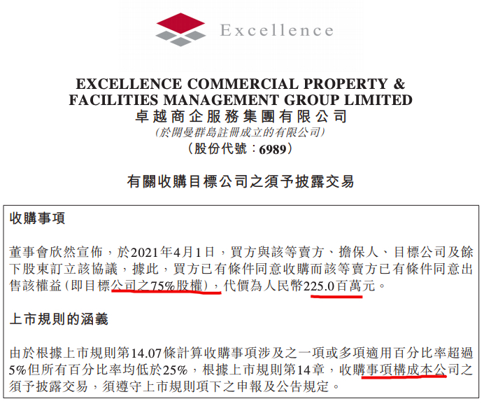 卓越商企服务以2.25亿元收购北京世纪财富中心物管公司