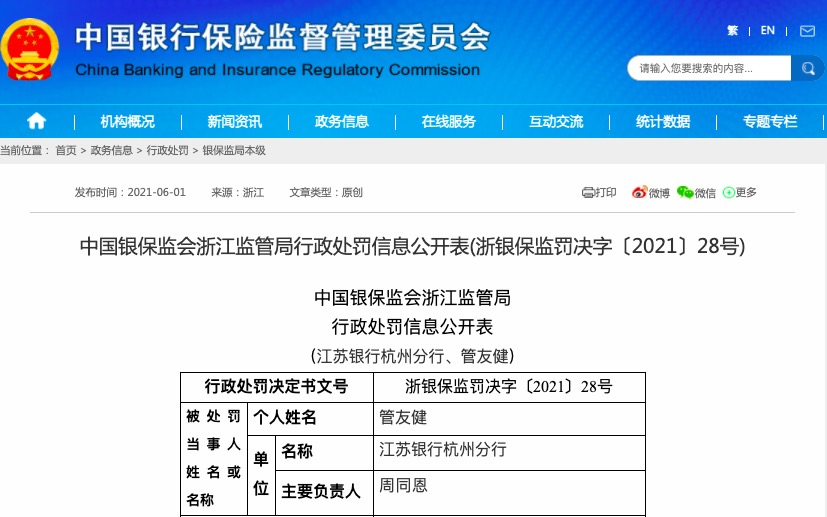 要求信贷客户“存款回报” 江苏银行杭州分行因八项违规被罚235万