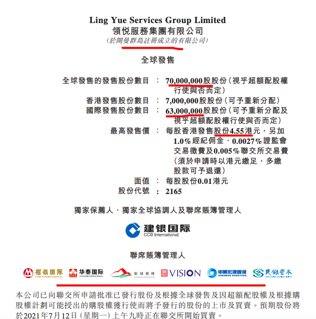 领悦服务集团：预期发售价每股3.75-4.55港元 7月12日挂牌