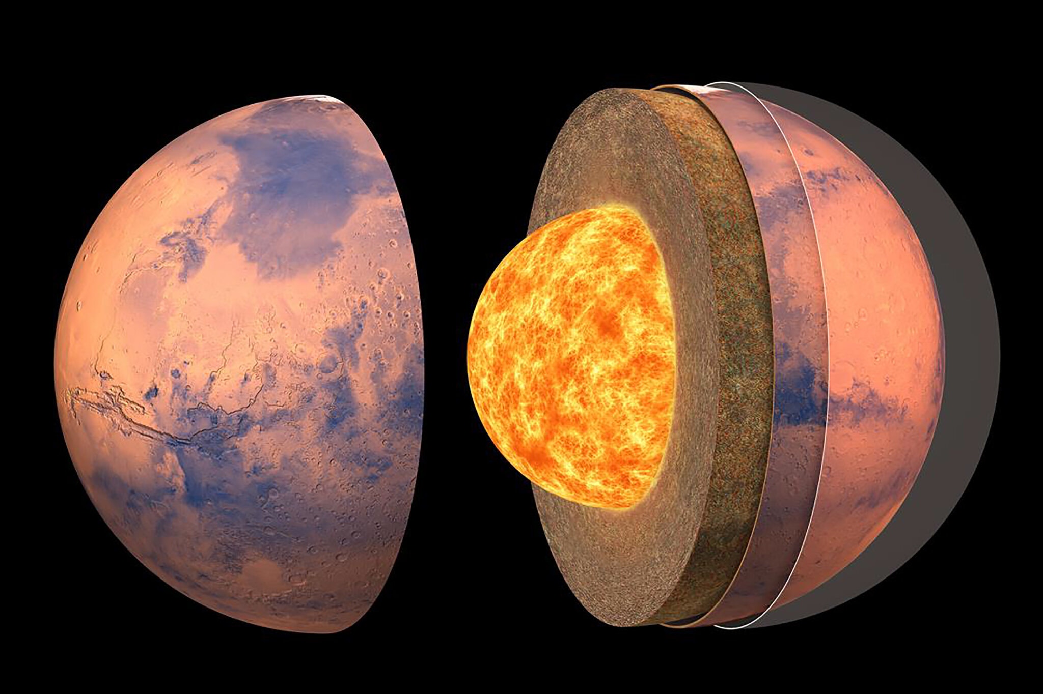 NASA首次公布火星内部构造图 分为二至三层