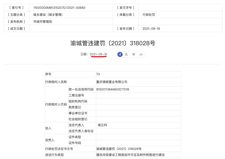 重庆锦岄置业因违法建设被罚 其系新希望房地产与卓越集团合营子公司