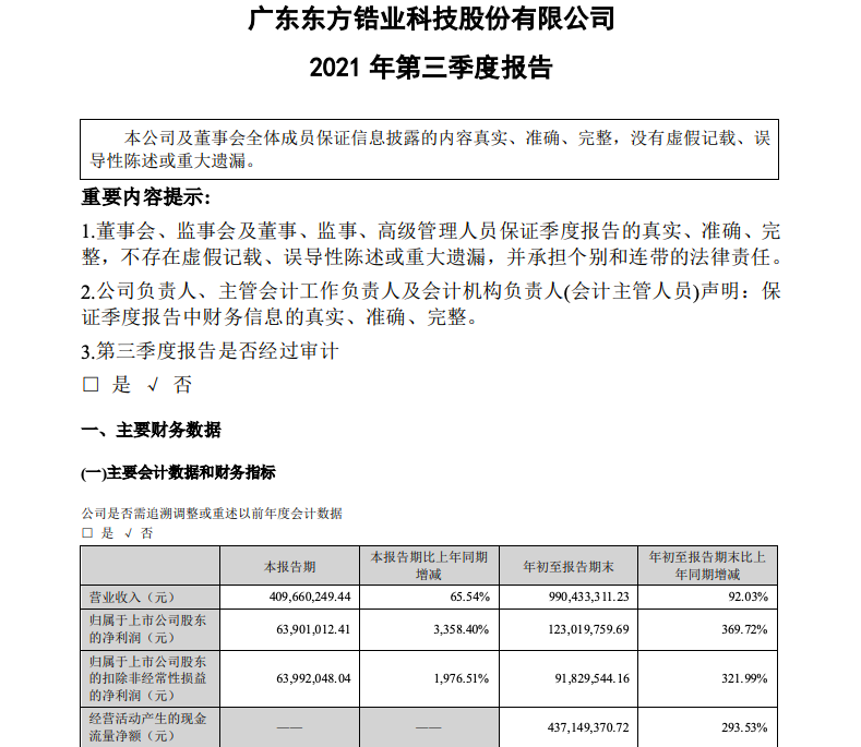 东方锆业前三季度归母净利同比增369.72%