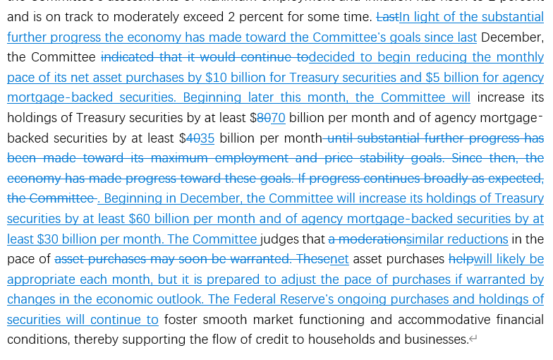 美联储FOMC决议：Taper正式开始 每月减少150亿美元
