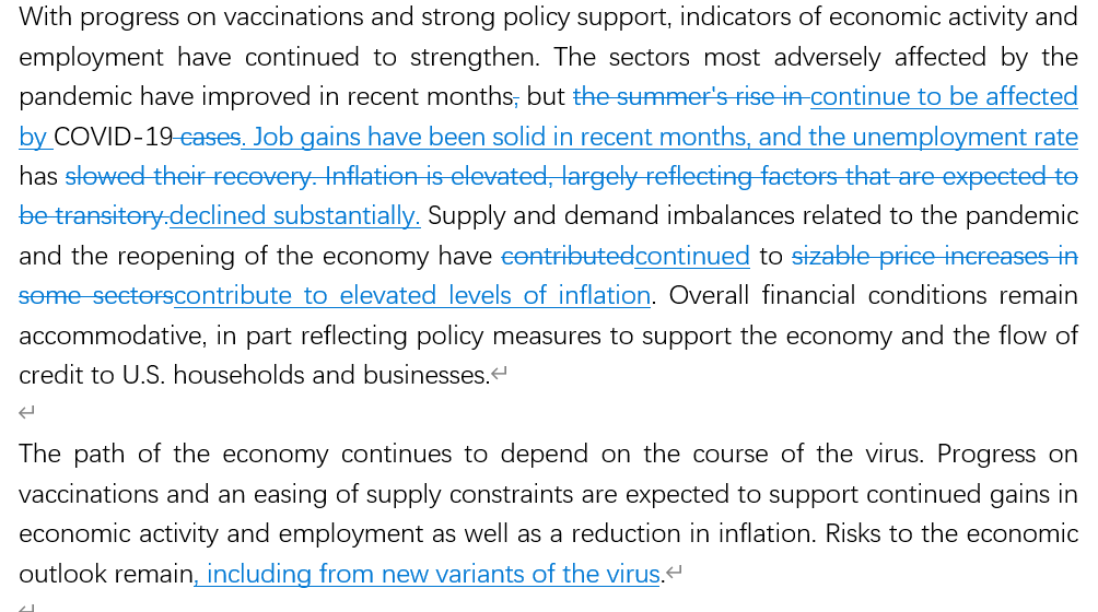美联储FOMC决议：Taper速度翻倍 多数委员预计明年加息三次