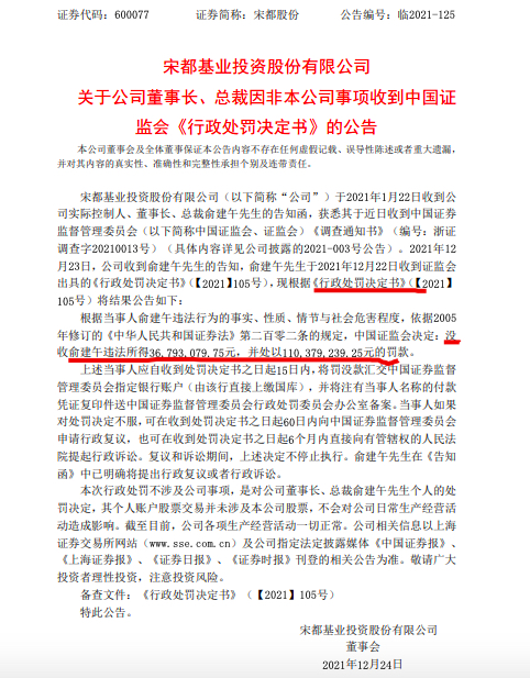 宋都股份董事长俞建午涉内幕交易被证监会罚没约1.4亿元