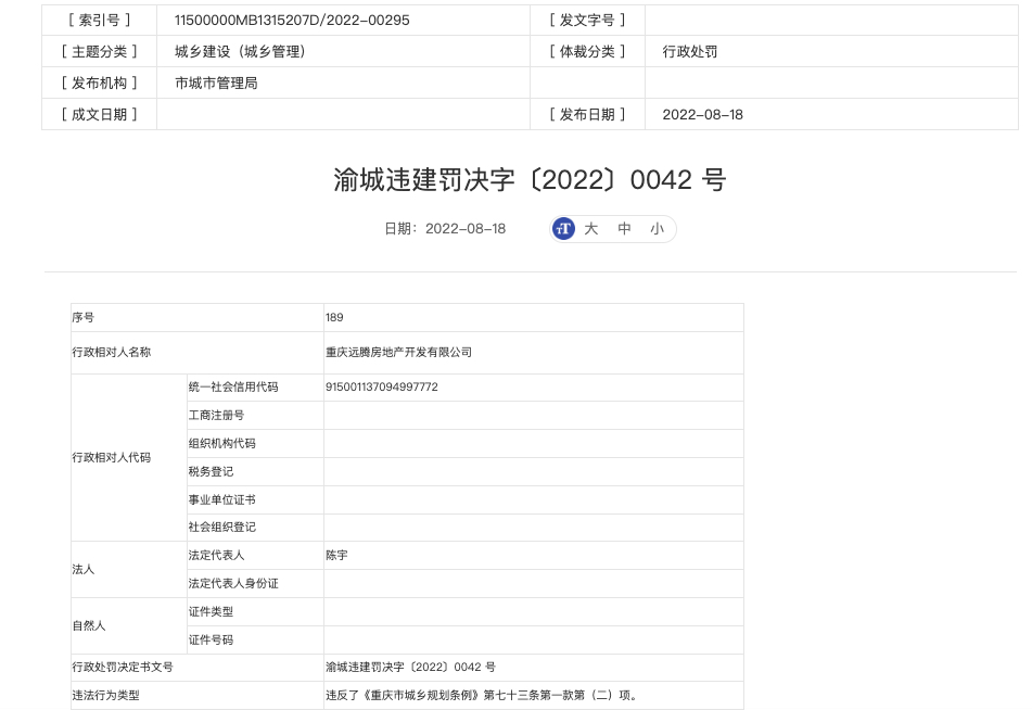 重庆远洋南山二期因违规建设开发商被罚没超80万元