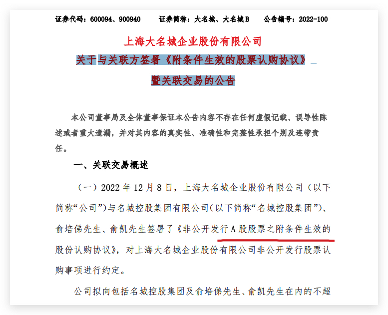 大名城：拟向实控人等定增募资不超30亿元用于5项上海地产项目